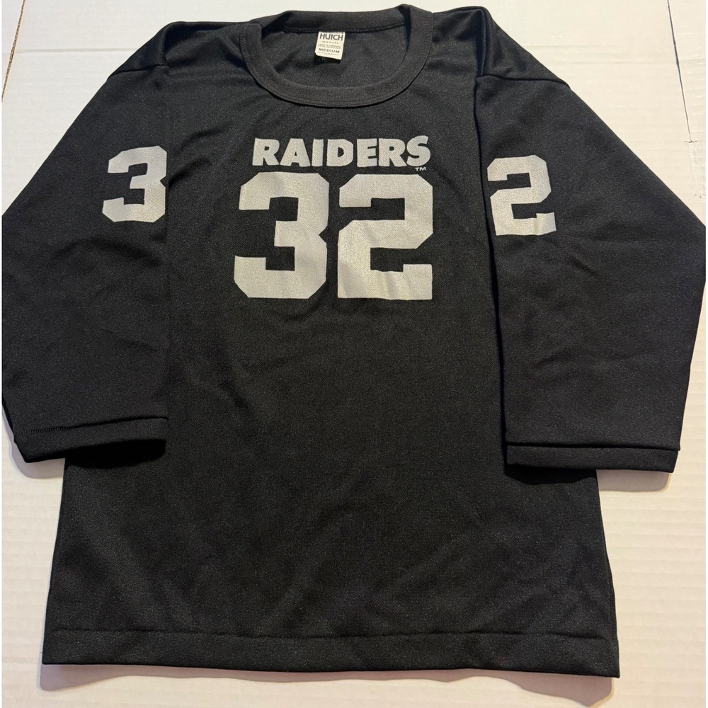 Vintage Hutch LA Raiders Jersey 32 Kids Medium Black Silver Made in USA NFL